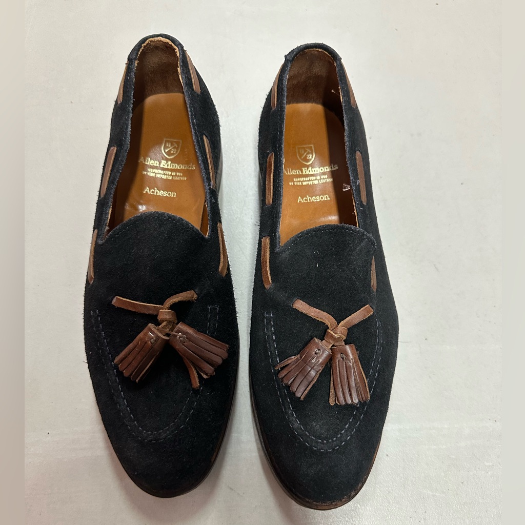 Allen Edmonds Acheson Dark Suede Loafers With Brown Tassels Size 7 D